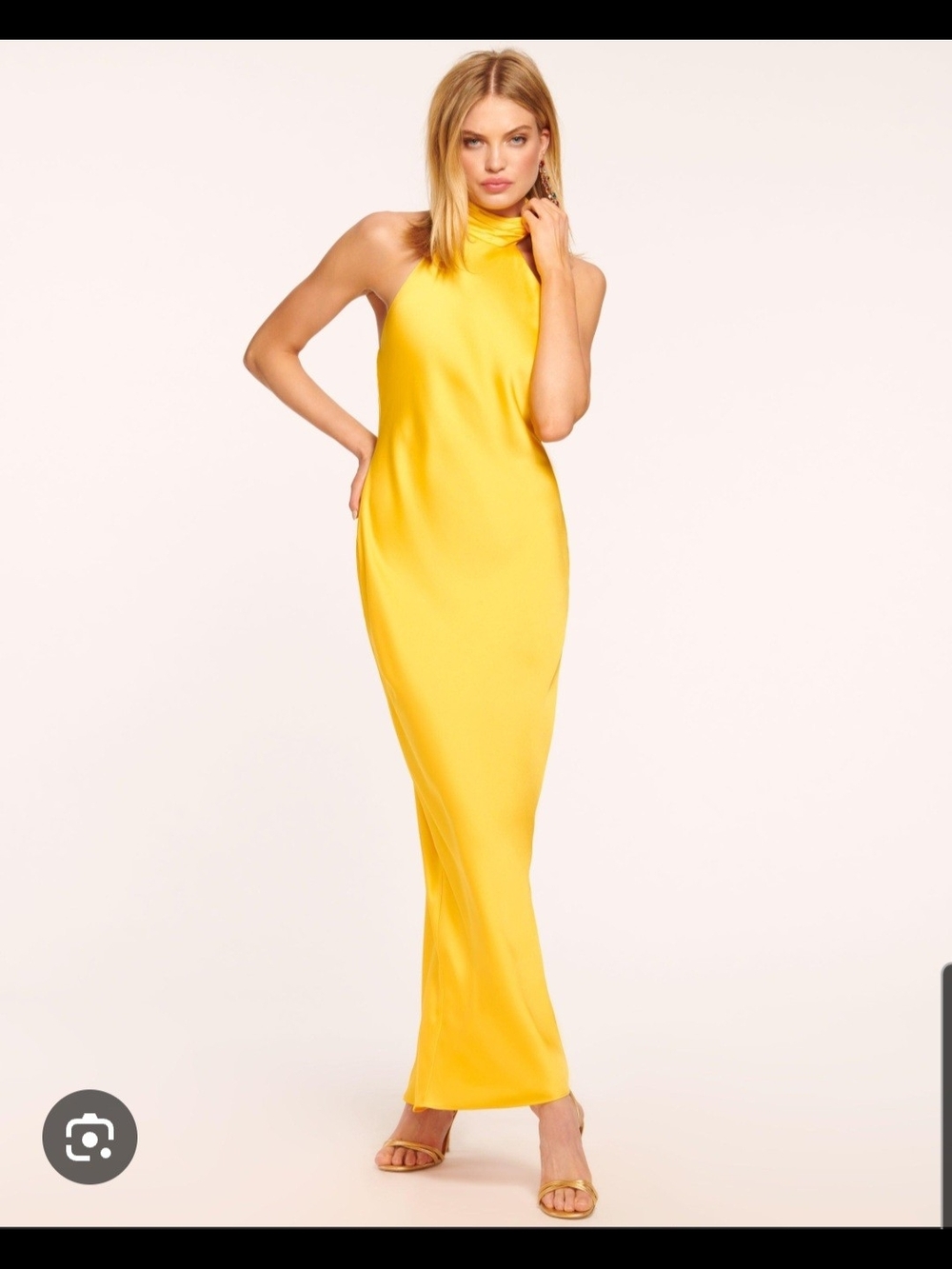NWT Ramy Brook Tatiana Satin Halter Gown Back Slit Yellow Size 4